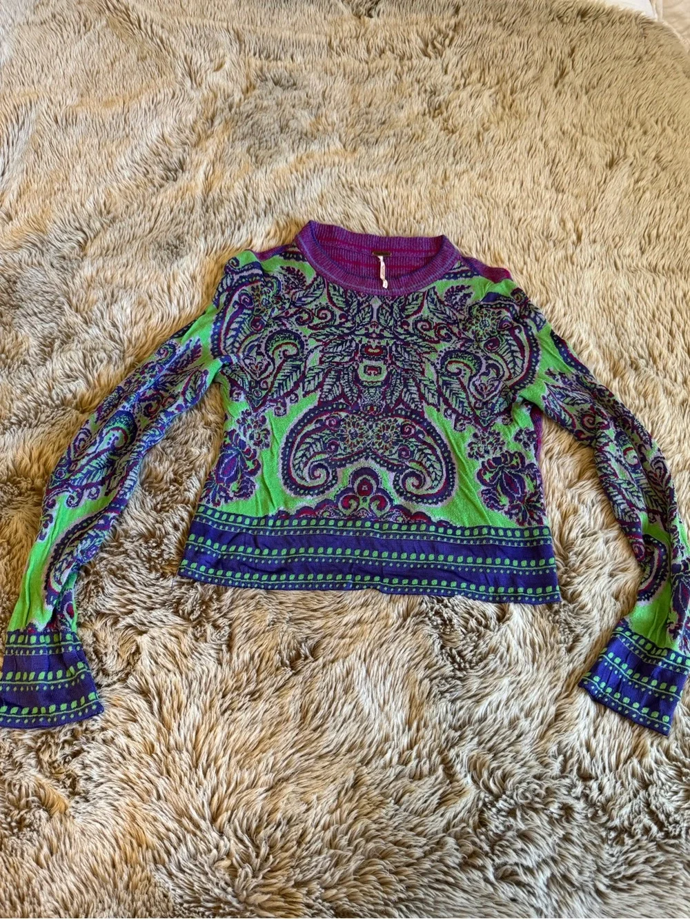Free People New Age Paisley Cropped Crewneck Sweater – Size Small